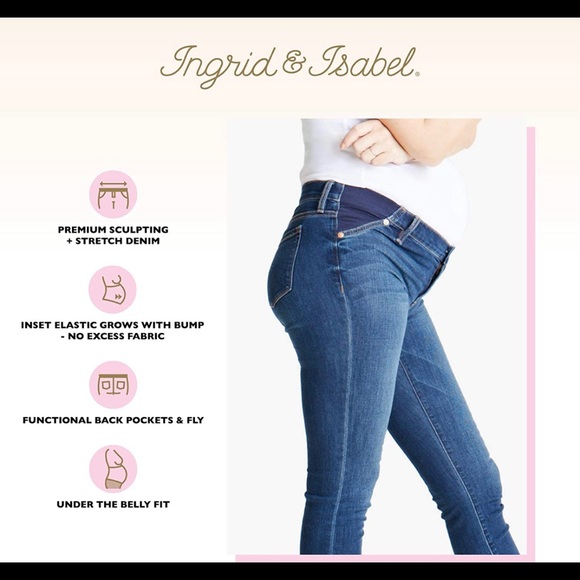 Ingrid and Isabel Maternity Skinny Jeans White Elastic Inset Panel NWT - Picture 3 of 4